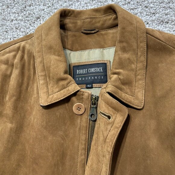 Robert Comstock Mens Suede Leather Jacket Sz 42 Button Front With Zip Pockets - Picture 3 of 12